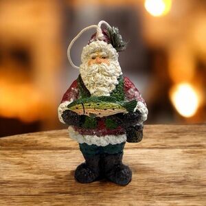 VINTAGE STYLE SANTA FISHERMAN CHRISTMAS ORNAMENT FIGURINE NAUTICAL HOLIDAY DECOR